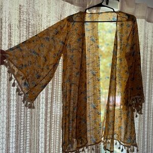 Floral Kimono with Tassel Trim